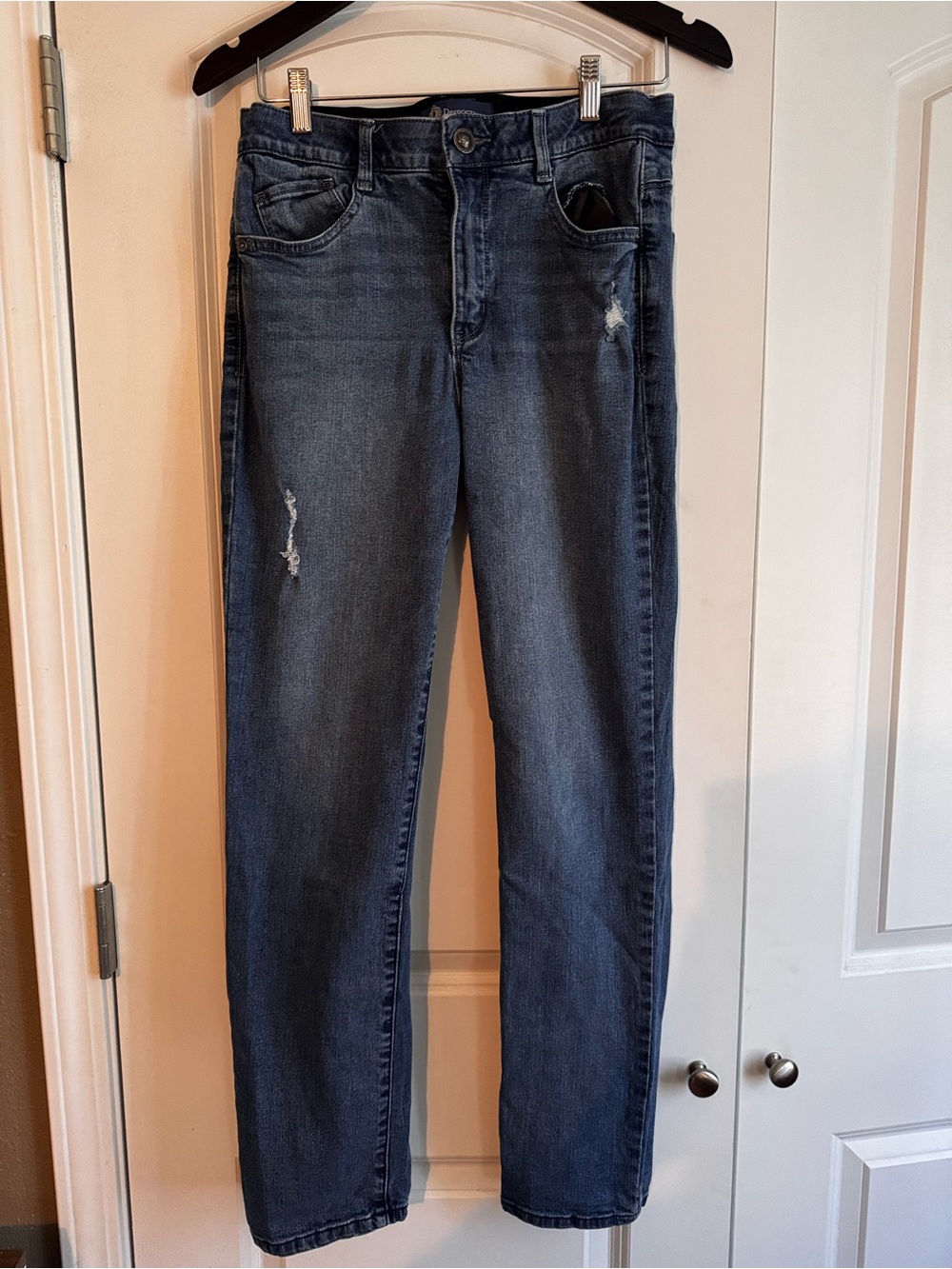 Democracy Straight Leg Distressed Dark Blue Jeans